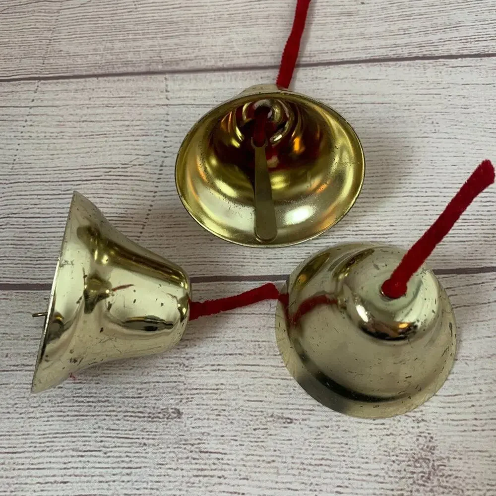 Vintage Gold Metal Bells Set of 3 with Red Strings 3